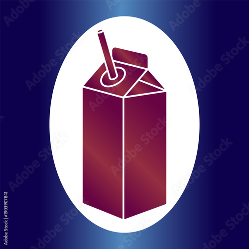 Simple graphic representation of a carton with a straw for milk or juice on a blue background Vector