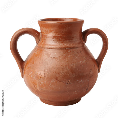 Clay Pot With Two Handles Made by Hand in a Traditional Style