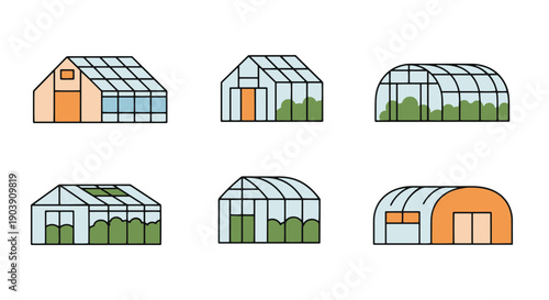 Greenhouse Line art premium color outline design