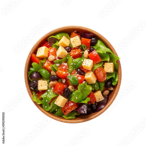 Fresh Salad With Mixed Vegetables and Nuts Served in a White Bowl on a Plain ...