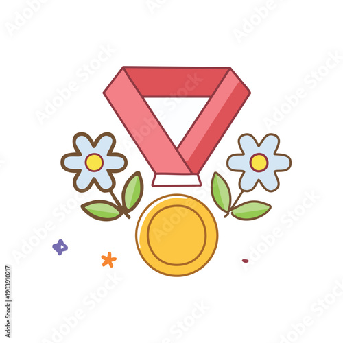 medals ribbons and flowers