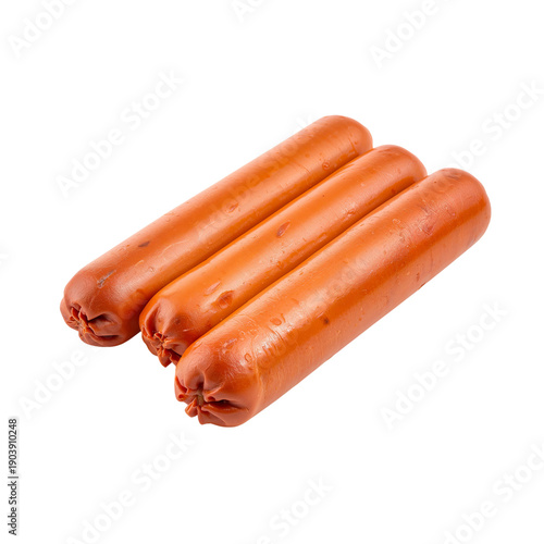 Four Sausages Arranged in a Straight Line on a Plain Background