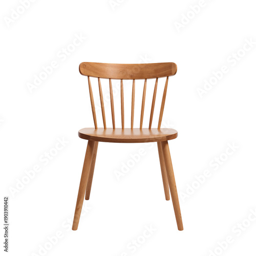 Wooden Chair Stands Upright on Plain Background for Display or Sale in Home E...
