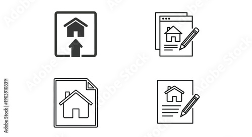 Line icons illustrate property document signing.