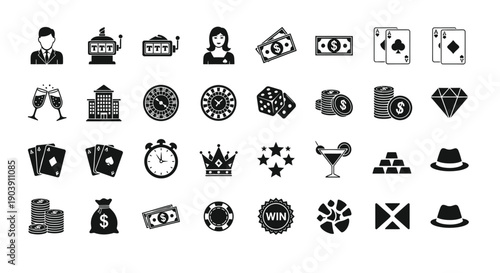 Casino game icons represent gambling and risk management.
