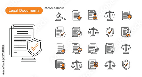Legal document icons represent official paperwork.
