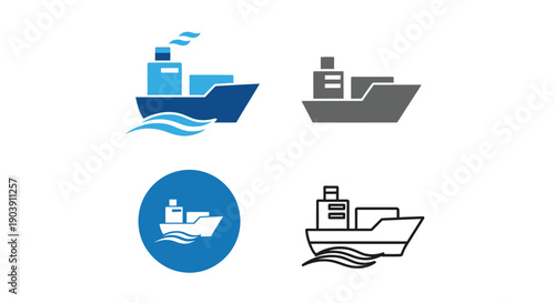 Cargo ship transport icons displayed in four variations.