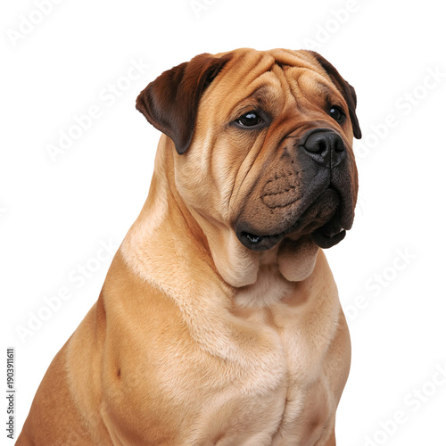 Shar Pei Dog Sits and Looks at the Camera With Interest in a Studio Setting W...