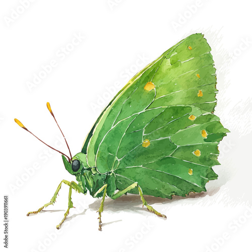 watercolor hand-drawn of Leaf Insect, isolated on a white background.