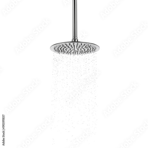 Water Flows From a Modern Shower Head in a Bathroom Setting With a Clean Design