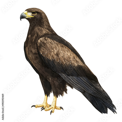 Golden Eagle, lively watercolor vector drawing with intricate brush, isolated on a white background.