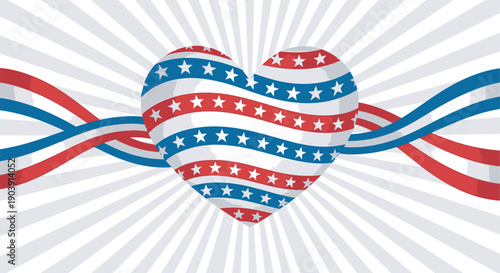 Patriotic american labor day heart with red white and blue ribbon