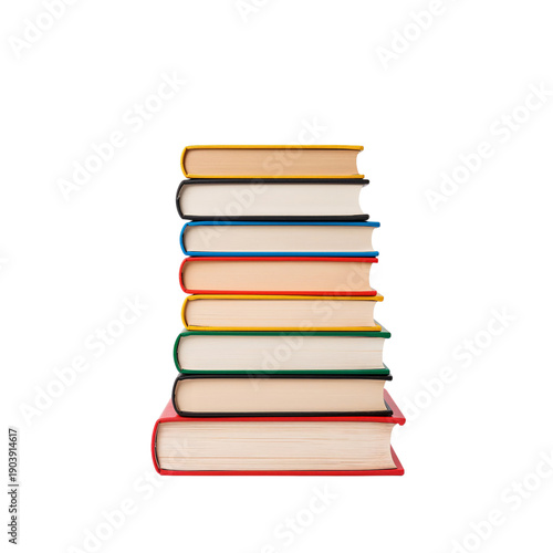 Stacked Books in a Neat Pile Showing Colorful Bindings on a White Background