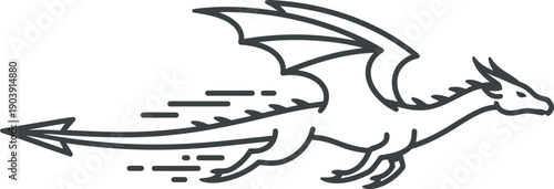 Flying oriental dragon icon in outline style. Mythological animal creature symbol for fantasy, fairy tale, or game design. Vector illustration