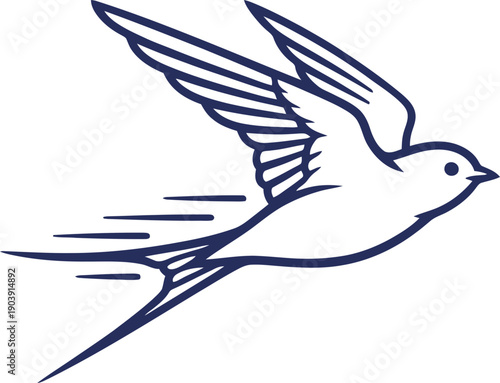 Flying swallow bird with speed lines. Swift flight concept. Minimalist vector illustration for logo, symbol, icon, emblem, print design