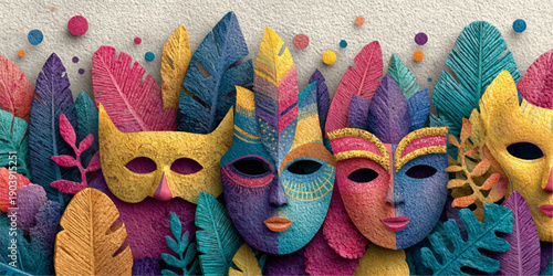A vibrant and intricate mask adorned with feathers and colorful beads. brazil carnival 2026