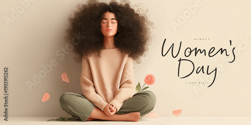 Woman with a serene expression holding a sign that says women's rights. women's day 2026 