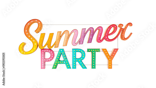 Summer Party Sign With Colorful Letters for Outdoor Events and Gatherings