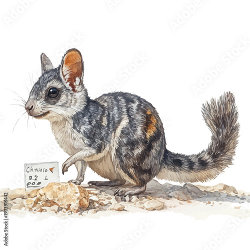 Chinchilla, lively watercolor vector drawing with intricate brush, isolated on a white background.