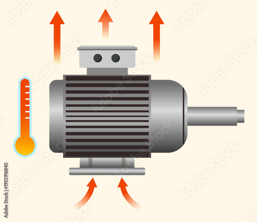 Industrial electric motor overheating vector illustration, Electric motor overheating concept with heat warning and thermal stress