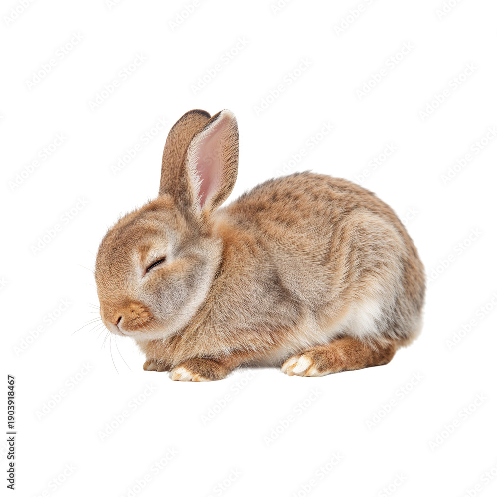 Fototapeta premium Cute Rabbit Resting Quietly on Soft Surface in a Bright Space During Daylight Hours