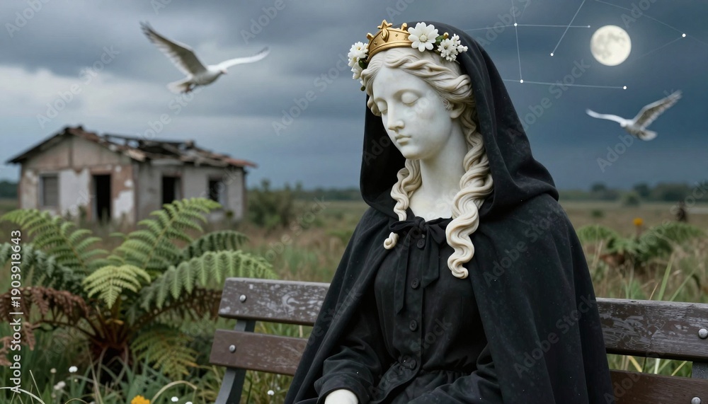 Obraz premium Tranquil Moonlit Rural Sculpture
