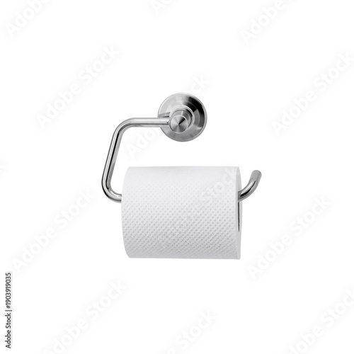 Roll of Toilet Paper on a Chrome Holder in a Bathroom Setting Near a Wall