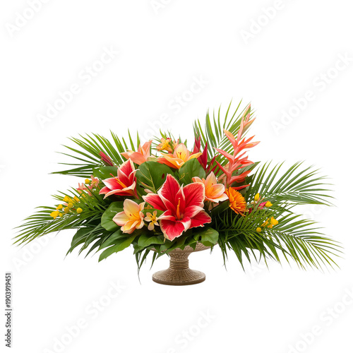 Bright Flowers Arranged in a Decorative Bowl on a Plain Background During Day...