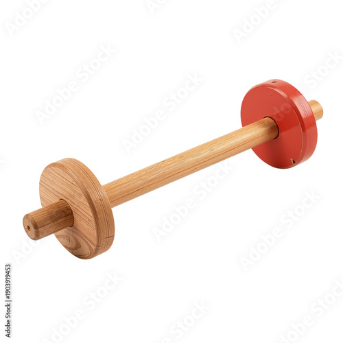 Wooden Dumbbell for Exercise on a Plain Background in a Simple Setting