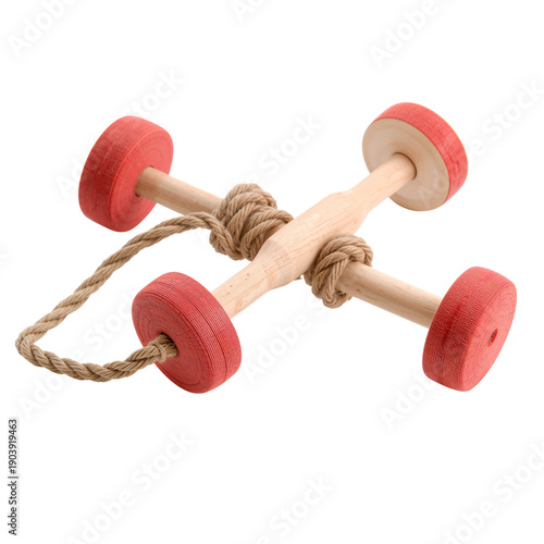 Wooden Dumbbell for Exercise on a Plain Background in a Simple Setting