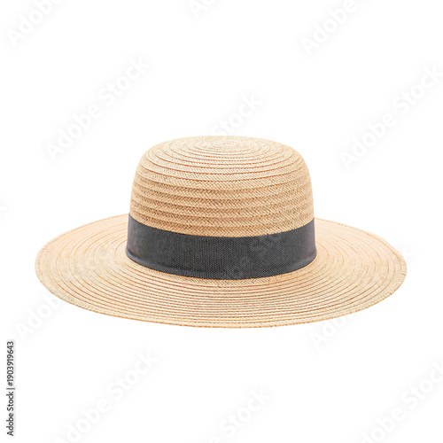 Large Straw Hat With Wide Brim and Round Crown on a Flat Surface
