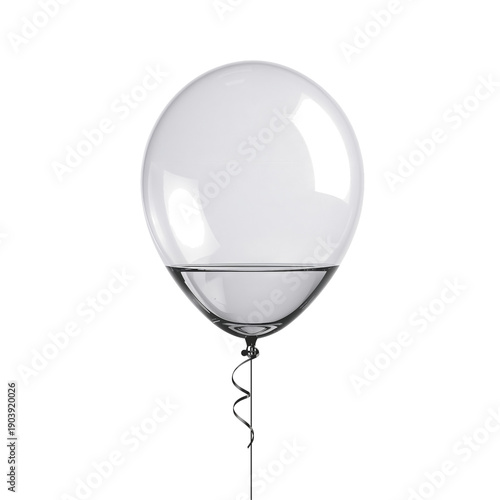 Clear Balloon With a Black Base and Long String Hangs in a Bright Space Durin...