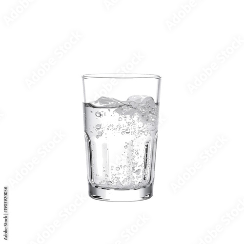 Clear Glass Filled With Sparkling Water and Ice in a Simple Setting With Brig...