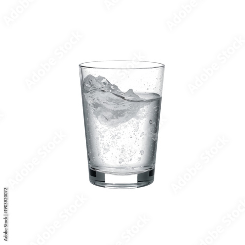 Clear Glass Filled With Sparkling Water and Ice in a Simple Setting With Brig...