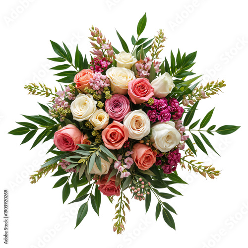 Bouquet of Mixed Roses With Greenery on a White Background