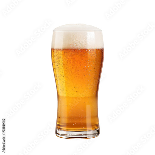 Cold Beer Served in a Clear Glass With Foam on Top and Bubbles Floating in th...