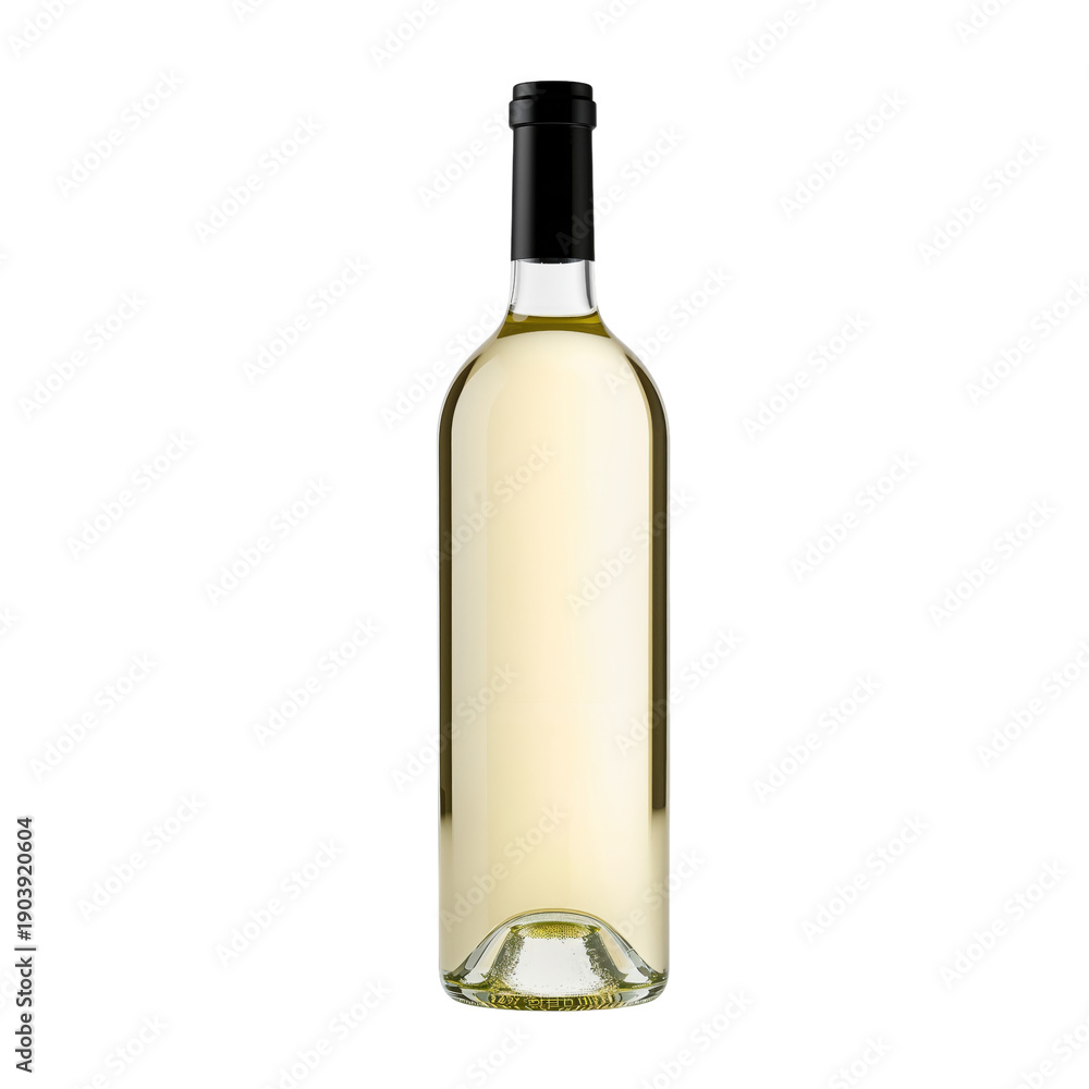 Fototapeta premium Clear White Wine Bottle Stands Upright on a Flat Surface in a Simple Setting With No Labels