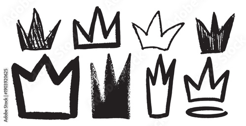 Grunge collection of cute crowns. Queen or princess symbol. Hand drawn brush made elements for feminism banner or women clothing 