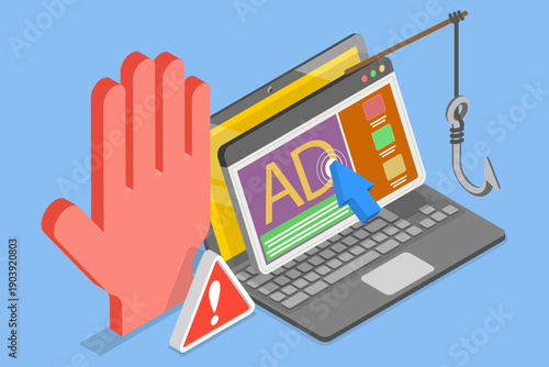 3D Isometric Flat Vector Illustration of Advertising Fraud, Concept Of Fraudulent Advertising Practices In The Industry, Unethical Tactics Used To Deceive Consumers.