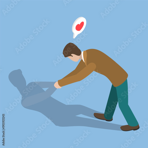 3D Isometric Flat Vector Illustration of Believing In Yourself, Businessman Assisting His Shadow To Stand Up