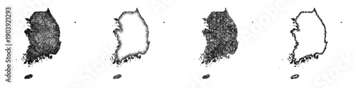 Sketch South Korea map design set
