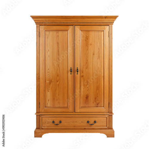 Wooden Cabinet With Double Doors and Drawer for Storage Placed in a Room