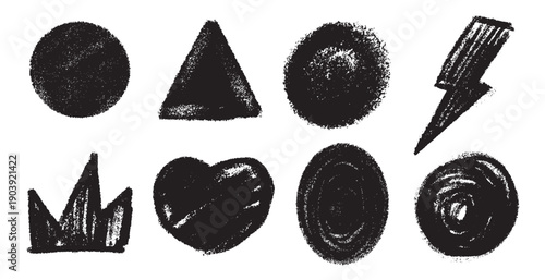 Bold grunge shapes. Cute crown and blanc spaces for text or for minimalistic design. Lightning bolt and heart Elements for modern design.