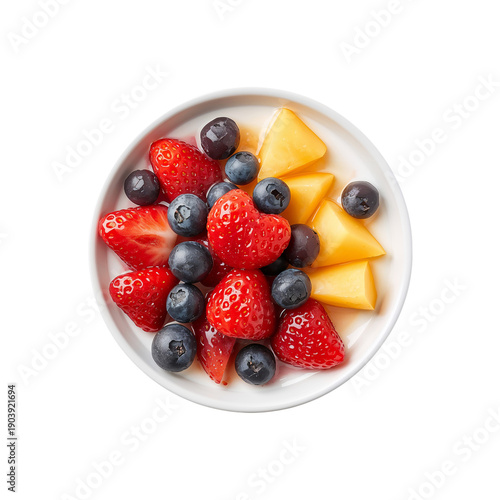 Bowl of Yogurt Topped With Fresh Fruits and Nuts Served on a White Background