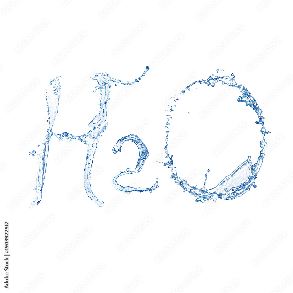 Fototapeta premium Water splash in shape of H2O on white background