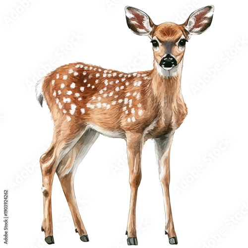 watercolor graphic of White-tailed Deer illustration, isolated on a white background.
