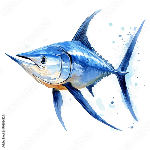 Swordfish, beautiful watercolor illustration, isolated on a white background, soft and delicate colors.