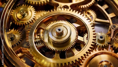 close up view of intricate golden gears showcasing the detailed mechanisms of a clockwork system