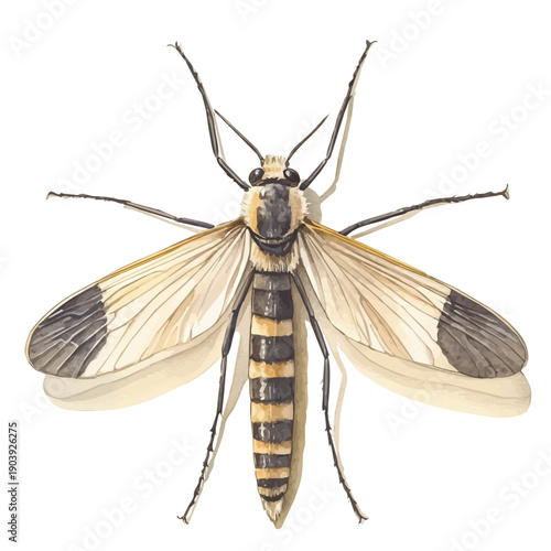 Scorpionfly, detailed watercolor painting, isolated on a white background.