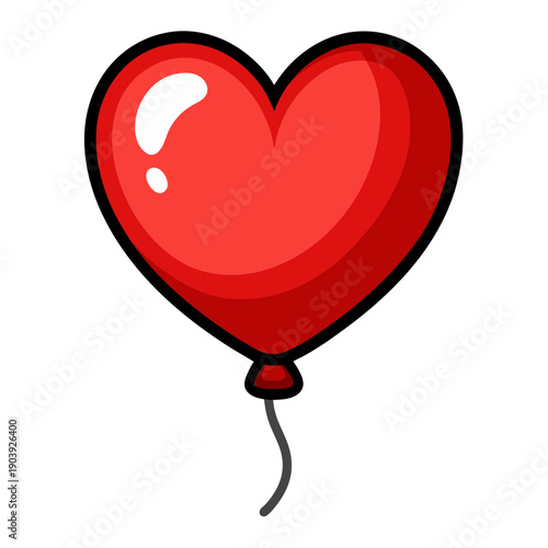 A shiny red heart-shaped balloon on transparent background